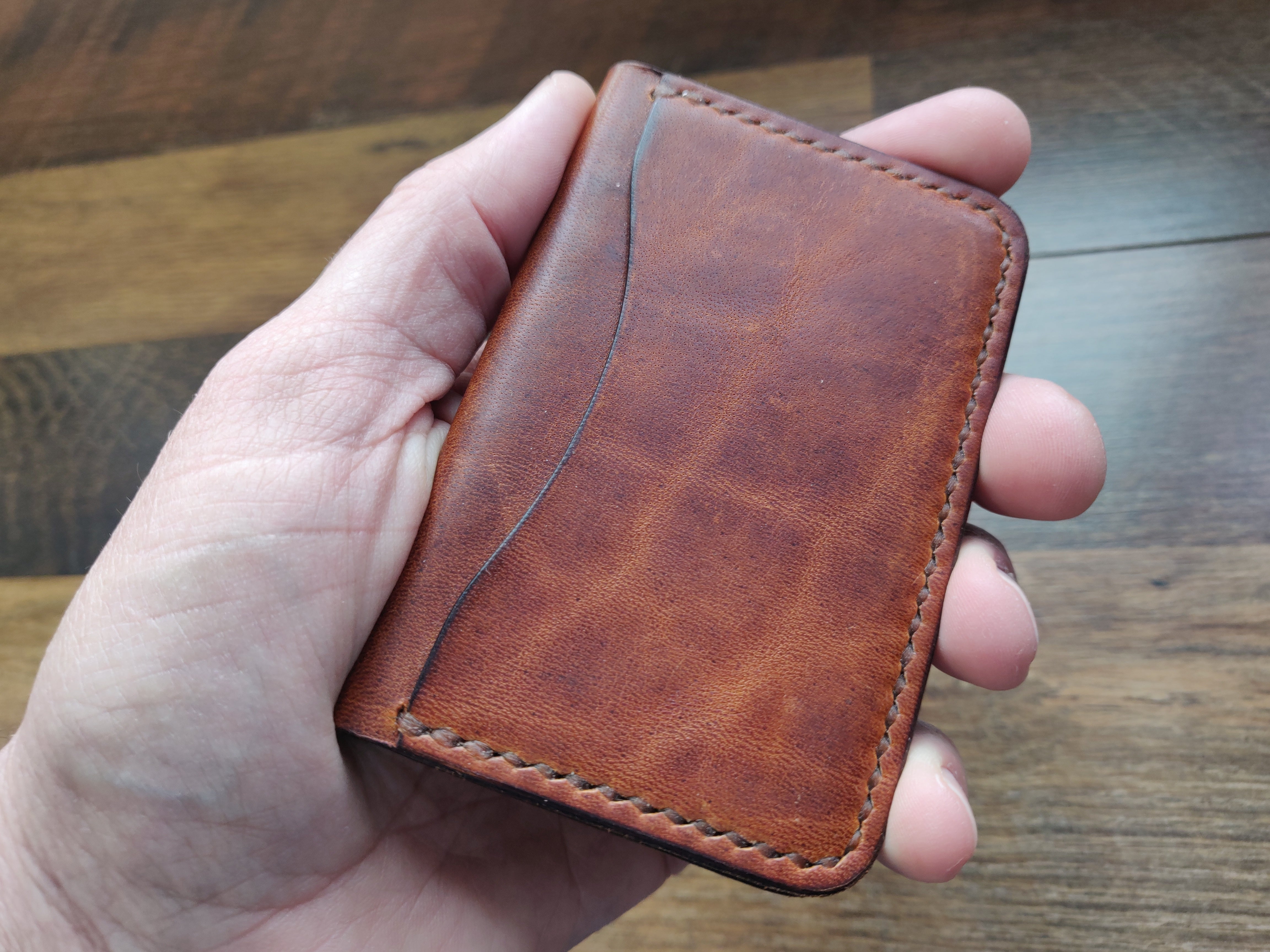 Burnished Brown English Hide Leather Card Holder Wallet